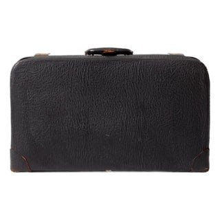 Vintage 1930s Belber Black Leather Suitcase With Green Interior For Sale