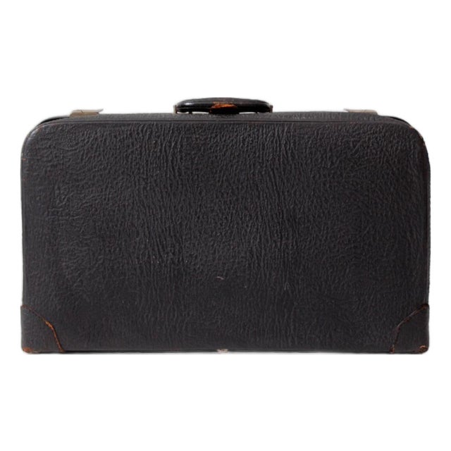 Vintage 1930s Belber Black Leather Suitcase With Green Interior For Sale