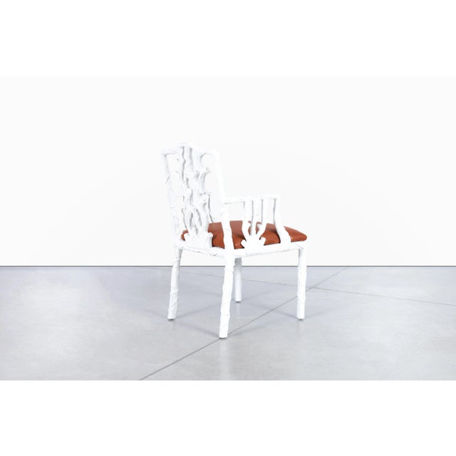 Vintage Hollywood Regency White Lacquered and Leather Armchairs, 1950s For Sale - Image 11 of 12