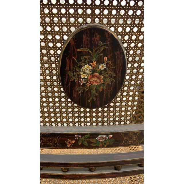 Black Antique English Regency Hand-Painted Cane-Back Medallion Armchairs - Pair For Sale - Image 8 of 11