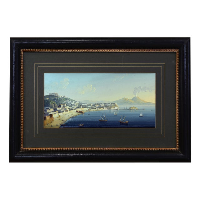 Bay of Naples, Gouache, Framed For Sale