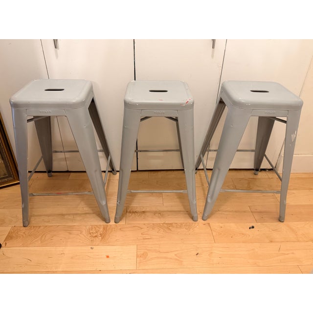 Metal Tolix Marais H65 Steel Counter Stools by Xavier Pauchard, Set of 3 For Sale - Image 7 of 12
