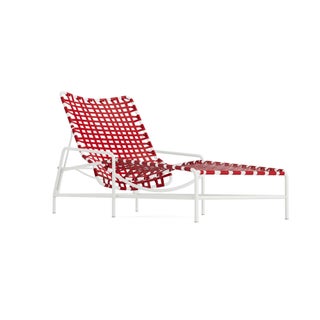 Brown Jordan Kantan Aluminum Chaise Lounge in Chalk with Red Vinyl Strapping For Sale