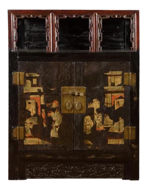 Chinese Qing Dynasty Period 19th Century Cabinet with Original Brown Lacquer