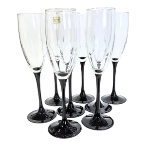 Black Stemmed French Champagne Flutes- Set of Eight