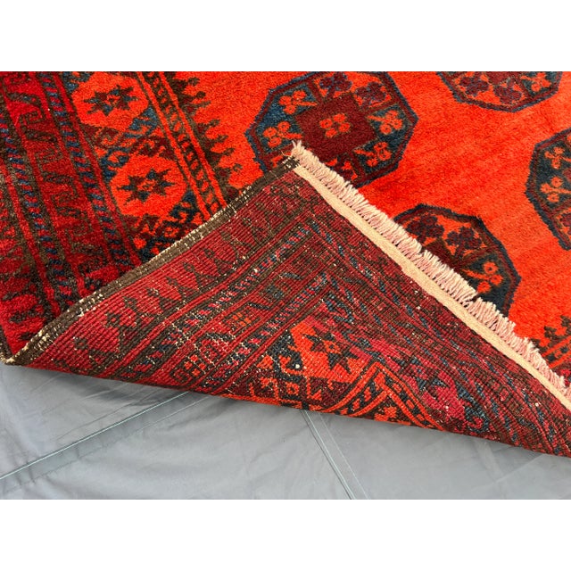 Vintage Afghan Hand-Knotted Baluchi Rug Soft Wool Tribal Gul Design Persian Style Rug For Sale - Image 11 of 13