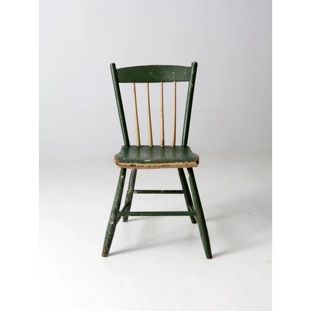 Green Antique Primitive Painted Plank Seat Chair For Sale - Image 8 of 11