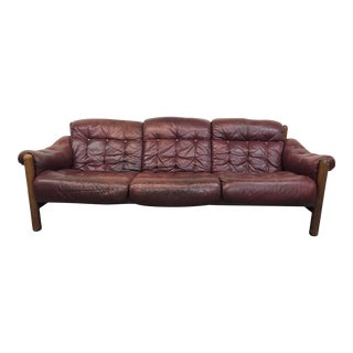 Late 20th Century Mid Century Arne Norell Style Leather Couch Made in Sweden For Sale
