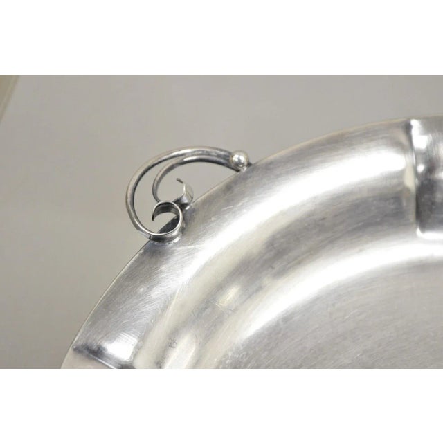 Vintage Denmark Art Nouveau Round Silver Plated Dish With Scrolling Handles For Sale In Philadelphia - Image 6 of 9