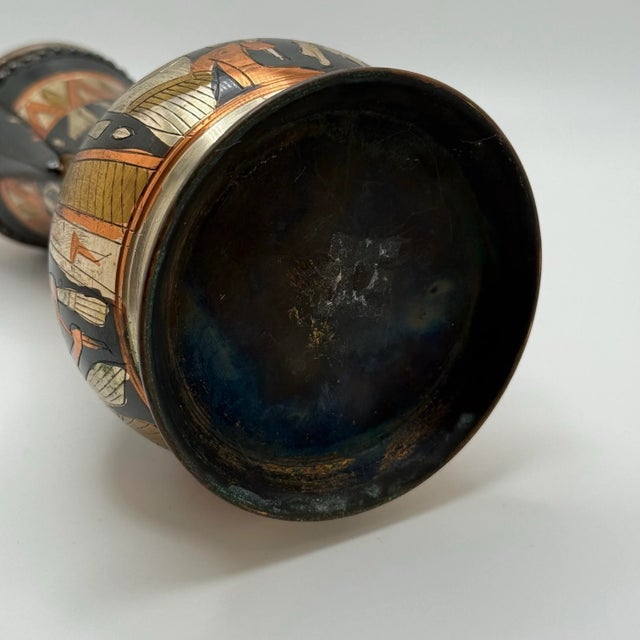 Vintage Egyptian Revival Black Enamel Dallah Ewer – Figural Brass, Mediterranean Bar Decor For Sale In Richmond - Image 6 of 8