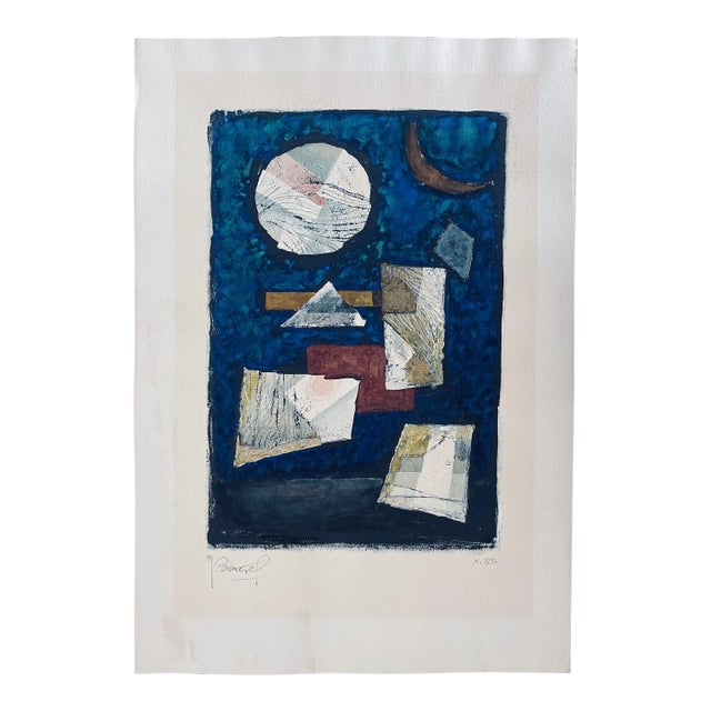 Vintage Moses Bagel Bahelfer Abstract French Judaica Watercolor Gouache Painting For Sale