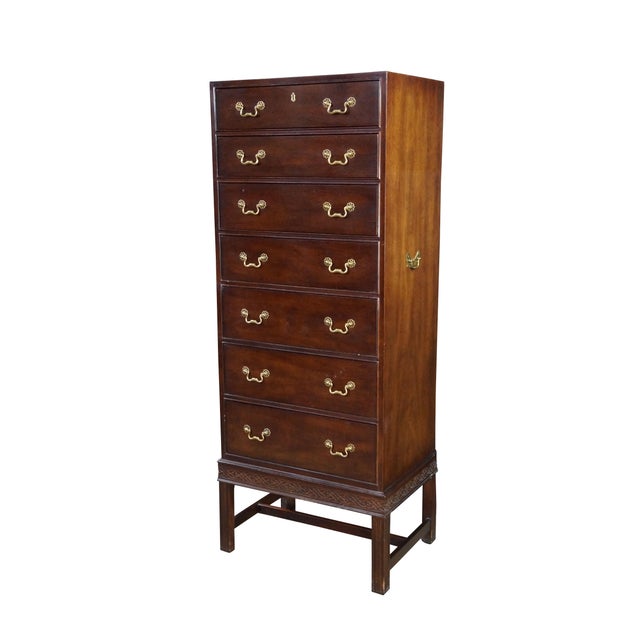 This authentic Henredon Chippendale style 18th Century Portfolio chest-on-stand showcases a stately, narrow silhouette...