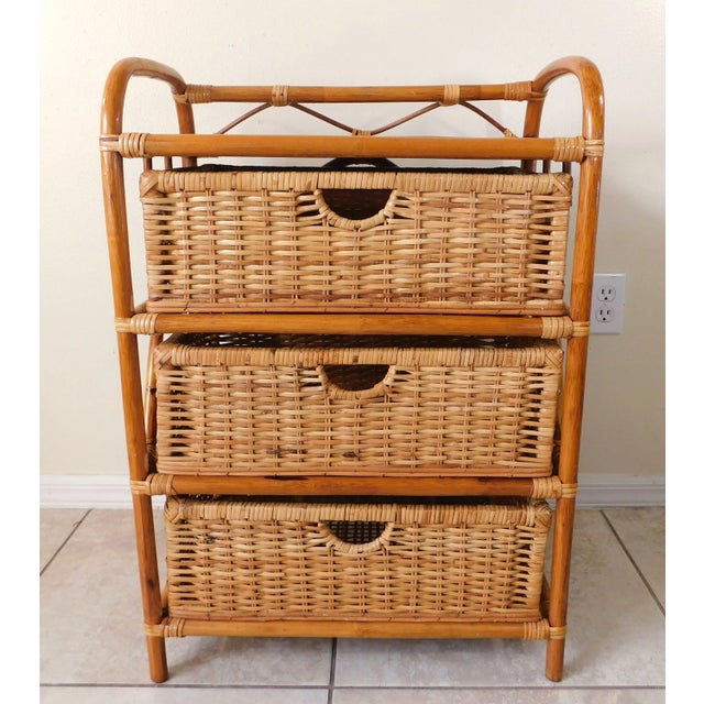 Vintage 1980s Rattan & Wicker Chest of Three Drawers For Sale - Image 12 of 12