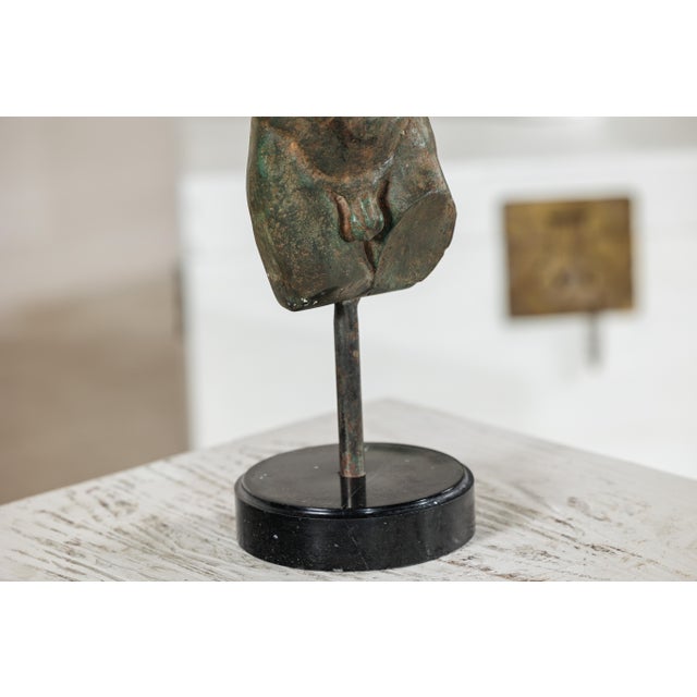 Late 20th Century Small Male Torso Bronze Sculpture on Circular Marble Base For Sale - Image 14 of 15