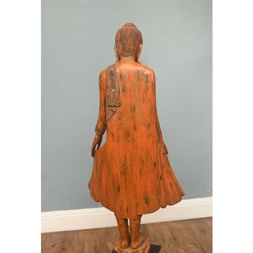 Brown Carved Standing Burmese Buddha Statue For Sale - Image 8 of 18
