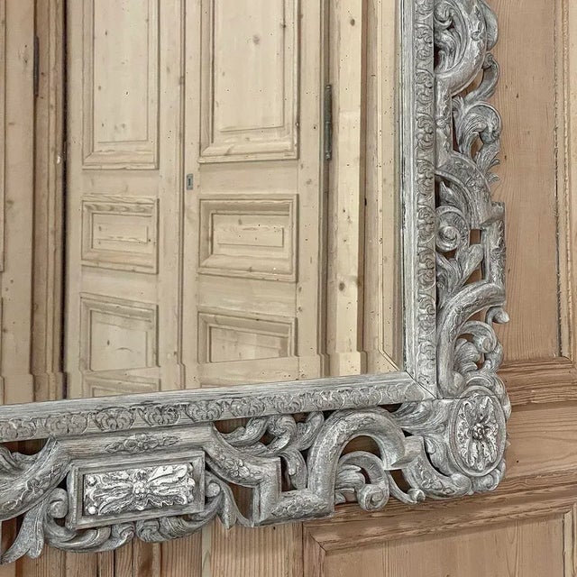 Antique Renaissance Carved and Whitewashed Wood Mirror For Sale - Image 9 of 13