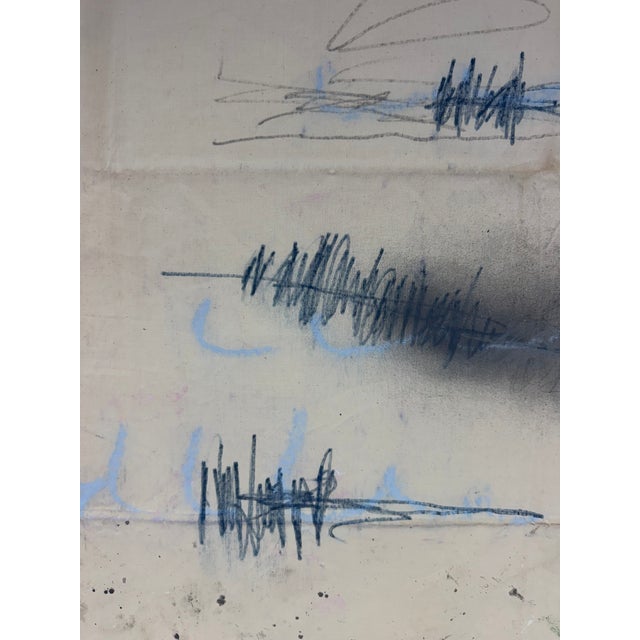 Contemporary Abstract Acrylics, Oil, Spray Paint on Vintage Linen "All the Rooms We Left Unfinished" by Manuela Karin Knaut For Sale - Image 6 of 11