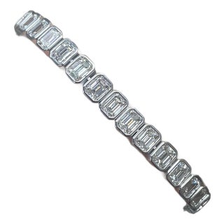 12.52 Carats Bezel Set Emerald Cut Diamond Tennis Bracelet For Sale