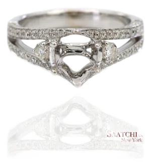 18k (750) White Gold Natural Brilliant Diamond Semi Mount Ring Size 6.5