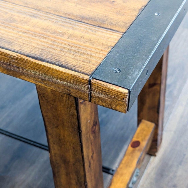Wood Pottery Barn Rustic Plank Wood Writing Desk With Metal Accents For Sale - Image 7 of 9