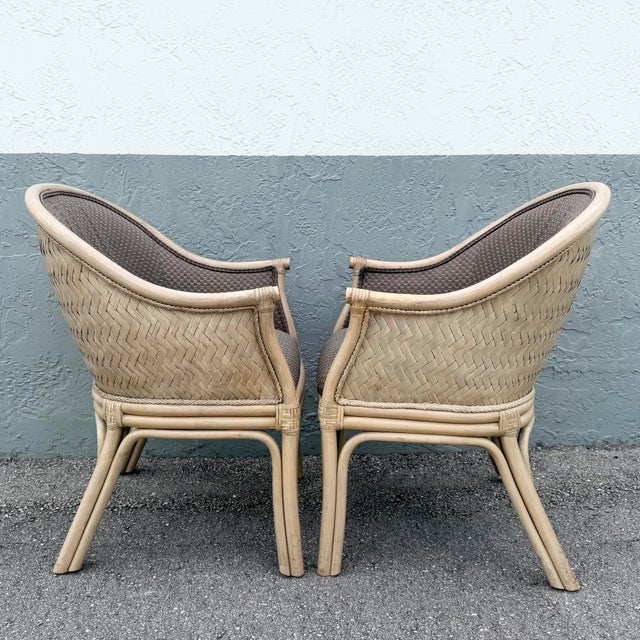 Boho Chic Boho Chic Rattan and Wicker Barrel Dining Chairs by Budji - Set of 6 For Sale - Image 3 of 12