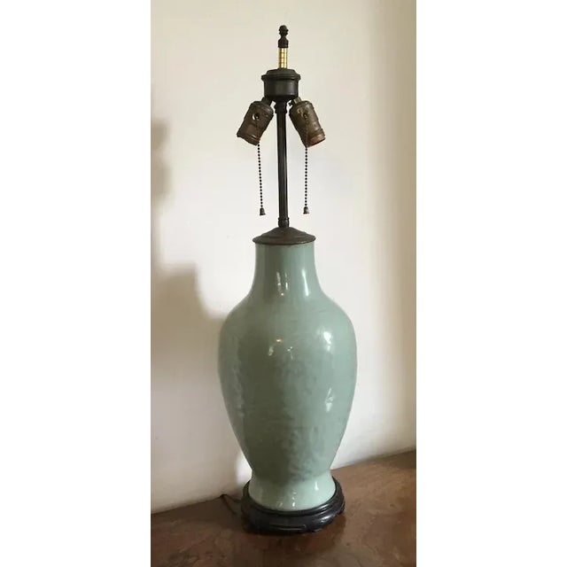 19th Century Chinese Monochrome Celadon Glaze Porcelain Vase as a Table Lamp For Sale - Image 10 of 10