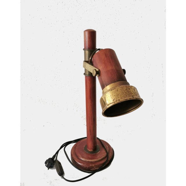 1960s 1960s Rustic Teak Table Lamp With Brass Ornament Adjustable Desk Lamp For Sale - Image 5 of 9