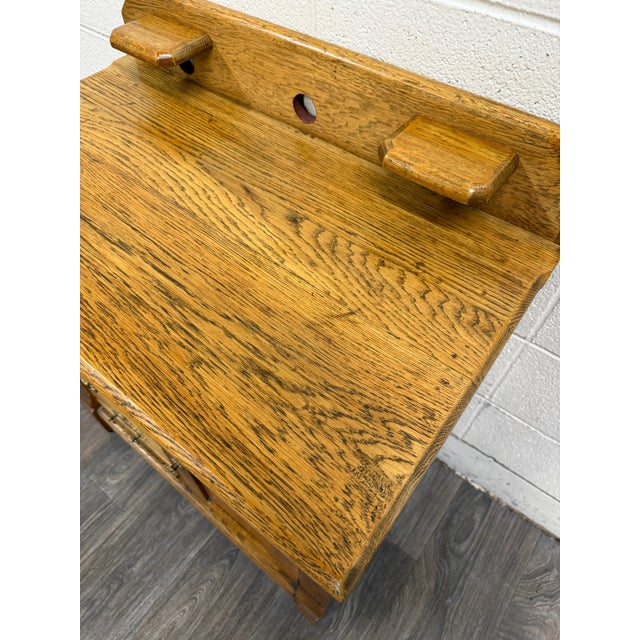Wood Antique Late Victorian Eastlake Style Golden Oak Washstand Commode For Sale - Image 7 of 15