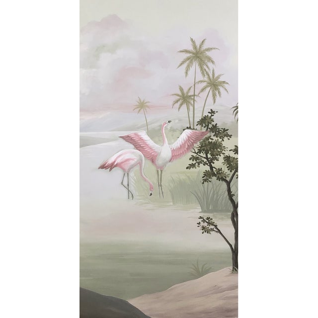 36" * H108" *5ps, Retro French Hand-Painted Tropical Riverside Flamingo Mural, Low-Saturation Misty Wall Covering for Living Room & Bedroom For Sale - Image 6 of 6