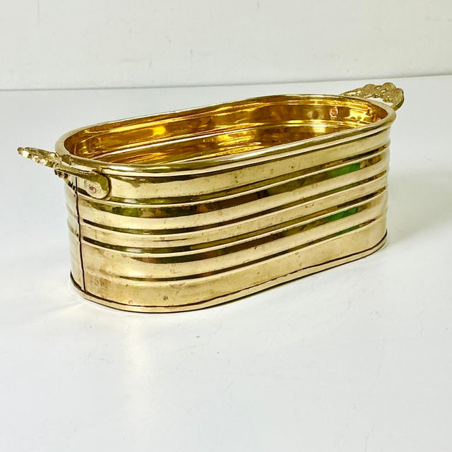 Mid-Century Boho Chic Hollywood Regency Arts & Crafts Oval Bras Planter With Flora Cast Handles For Sale - Image 10 of 11