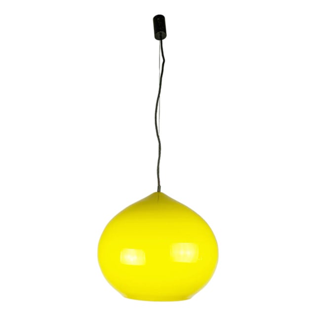 Yellow and White Incamiciato Murano Glass Pendant Lamp by A. Pianon for Vistosi, 1960s For Sale