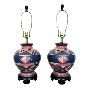 Pair of Frederick Cooper Table Lamps Art Deco Geometric Design