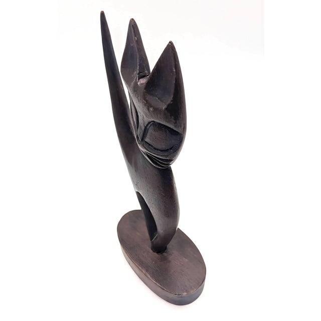 Mid 20th Century Wood Carved Cat Figurine For Sale - Image 4 of 9