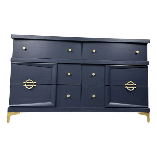 1960s Mid-Century Modern Navy Blue Long Dresser For Sale