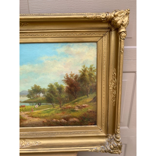 Mid-19th Century English Country Landscape Oil in Ornate Giltwood Frame For Sale - Image 4 of 15