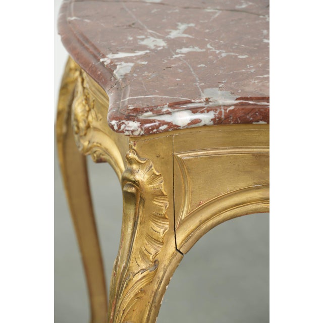 French Side Table with Gold-Colored Wooden Frame and Marble Table For Sale - Image 10 of 16