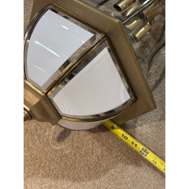 Vintage Solid Brass 3-Light Coach Lantern Wall Sconces – Frosted Dome – a Pair For Sale - Image 9 of 16