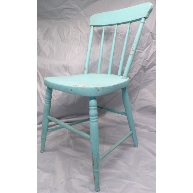 Vintage Chippy Turquoise Wooden Farmhouse Shabby Chic Accent Chair For Sale - Image 10 of 13