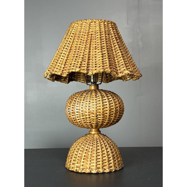 Mid-Century French Rattan Wicker Mushroom Table Lamp, 1960s For Sale - Image 4 of 14