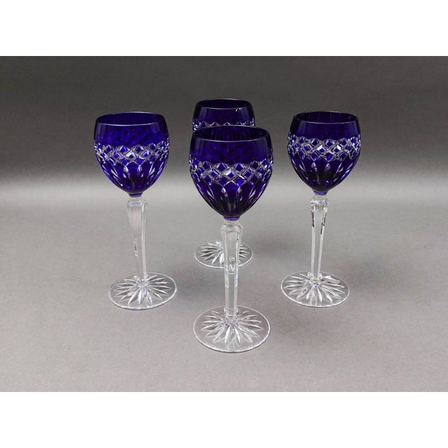 Contemporary Late 20th Century Ajka Hungary Cadessia Cobalt Blue Crystal Wine Hock Glasses- Set of 4 For Sale - Image 3 of 9