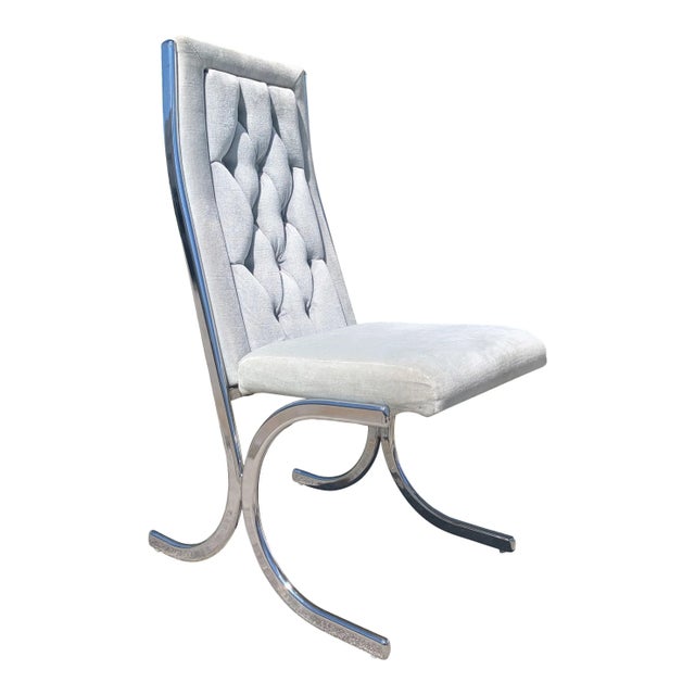 Howell Mfg. Milo Baughman for Howell Burd Chrome and Velvet Cantilevered Dining Chairs - Set of 6 For Sale - Image 4 of 6