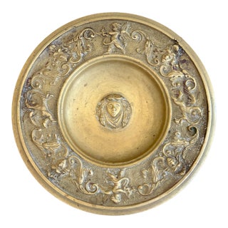 Late 19th Century Gilt Bronze Grand Tour Dish With Putti and Classical Mask For Sale