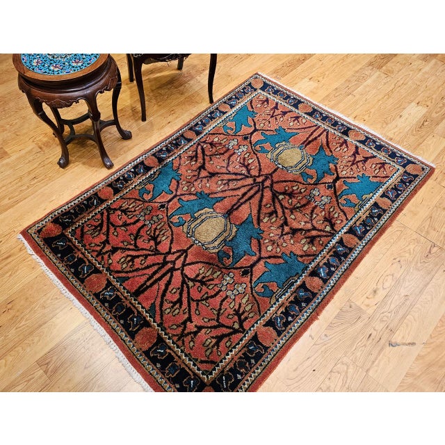 Vintage Persian Mahal Sultanabad Rug, Hand-Knotted Wool, Geometric Pattern, 4x6, Terracotta & Blue For Sale - Image 13 of 13