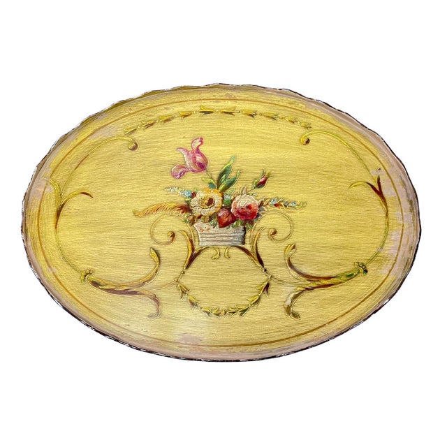 Vintage Scalloped Floral Faux Bamboo Side Table For Sale - Image 4 of 9