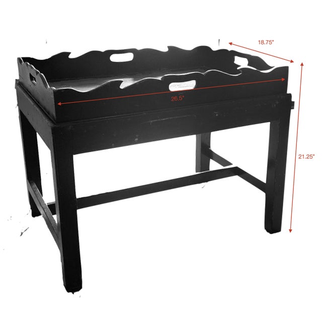 Carved Wood Chinoiserie Black and Red Lacquered Butler's Tray Table For Sale - Image 9 of 11