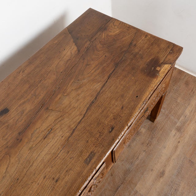 17th Century Portuguese Dark Oak Console With Three Carved Drawers For Sale - Image 6 of 12