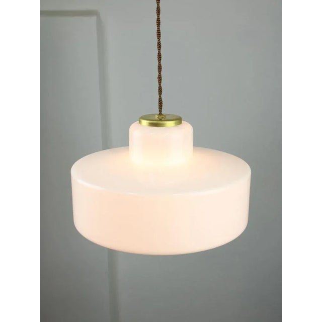 Mid-Century Italian White Glass and Brass Pendant Lamp For Sale - Image 6 of 11