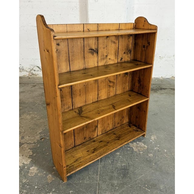 Farmhouse Antique Rustic Pine Open Bookcase With Plank Back For Sale - Image 3 of 10