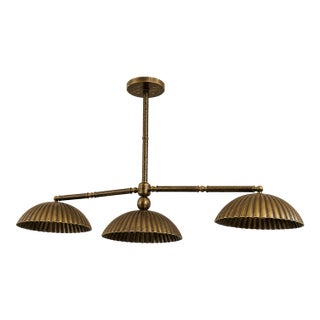 Bronze 3 Light Chandelier, Handmade Antique Ceiling Light Fluted Brass Pendant Fixture, Art Deco Dining Room Kitchen Island Lighting For Sale