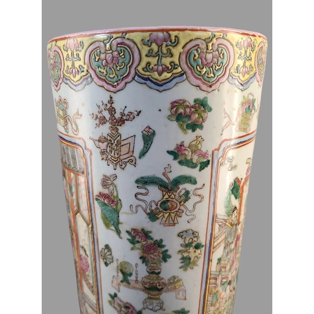 Early 20th Century Asian Famille Rose Umbrella Stand, Hand Painted Figural Marked For Sale - Image 12 of 12